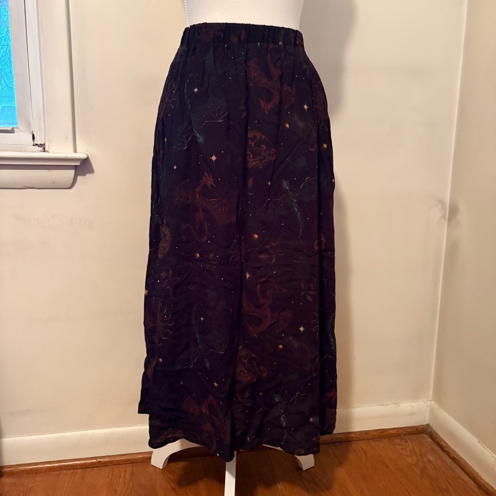 Black Celestial Print Maxi Skirt